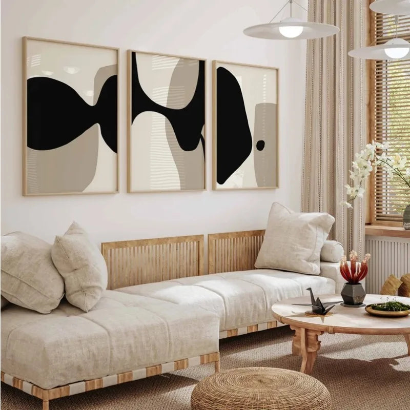 Minimalist abstract wall art black and beige without frame