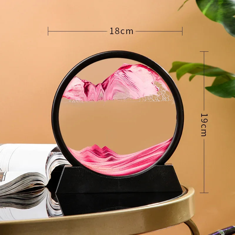 Glass hourglass 3d sand landscape in motion artistic decoration - C-Pink (7 inches)