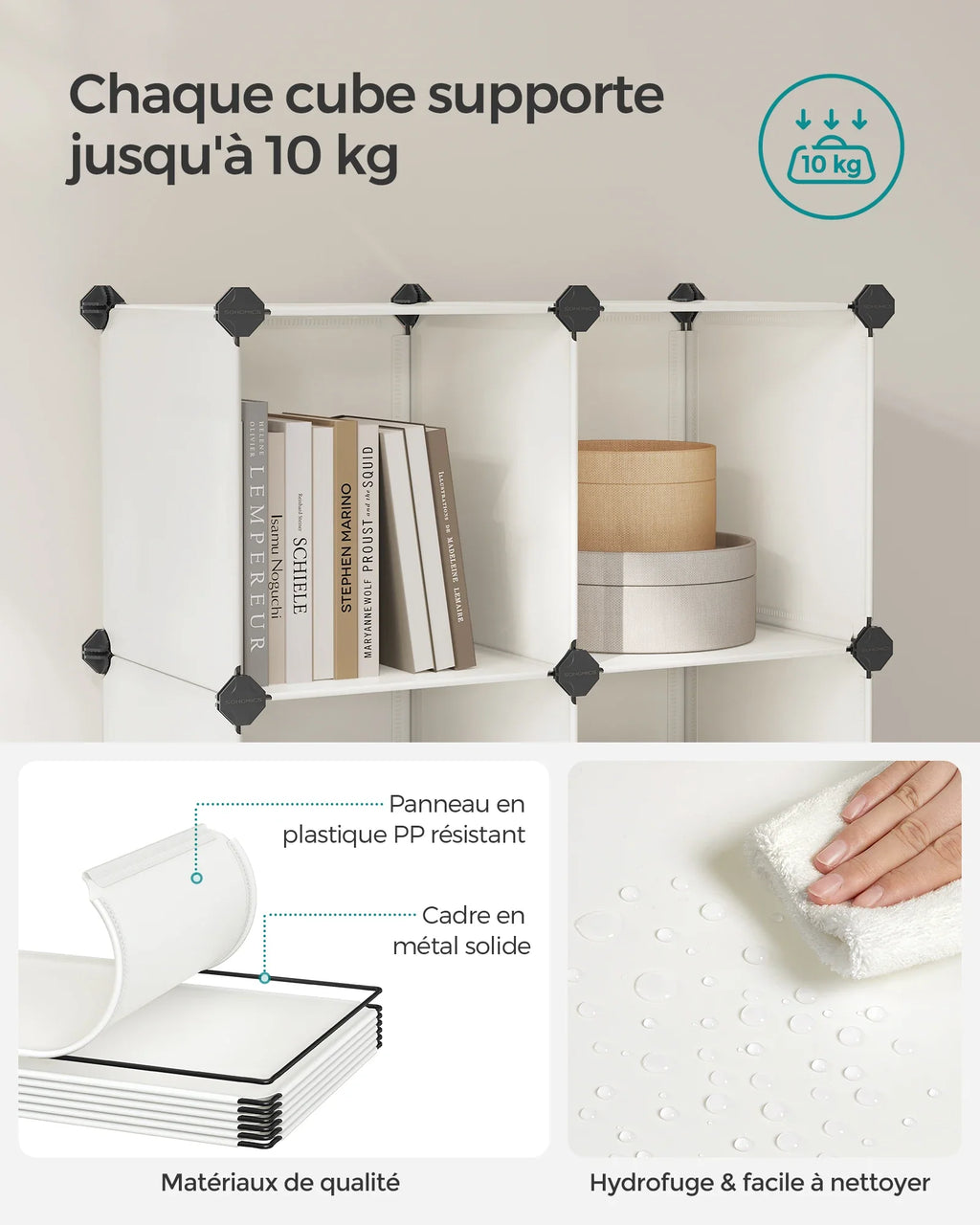 SONGMICS 6 Cube Storage Unit, Modular Plastic Cube Storage Organiser with Feet, Shoe Rack, Each Cube 30 x 30 x 30 cm - view 3