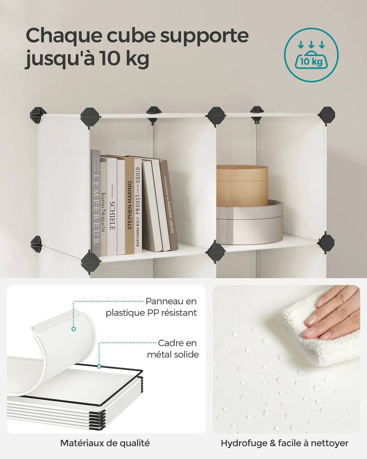 SONGMICS 6 Cube Storage Unit, Modular Plastic Cube Storage Organiser with Feet, Shoe Rack, Each Cube 30 x 30 x 30 cm - view 3