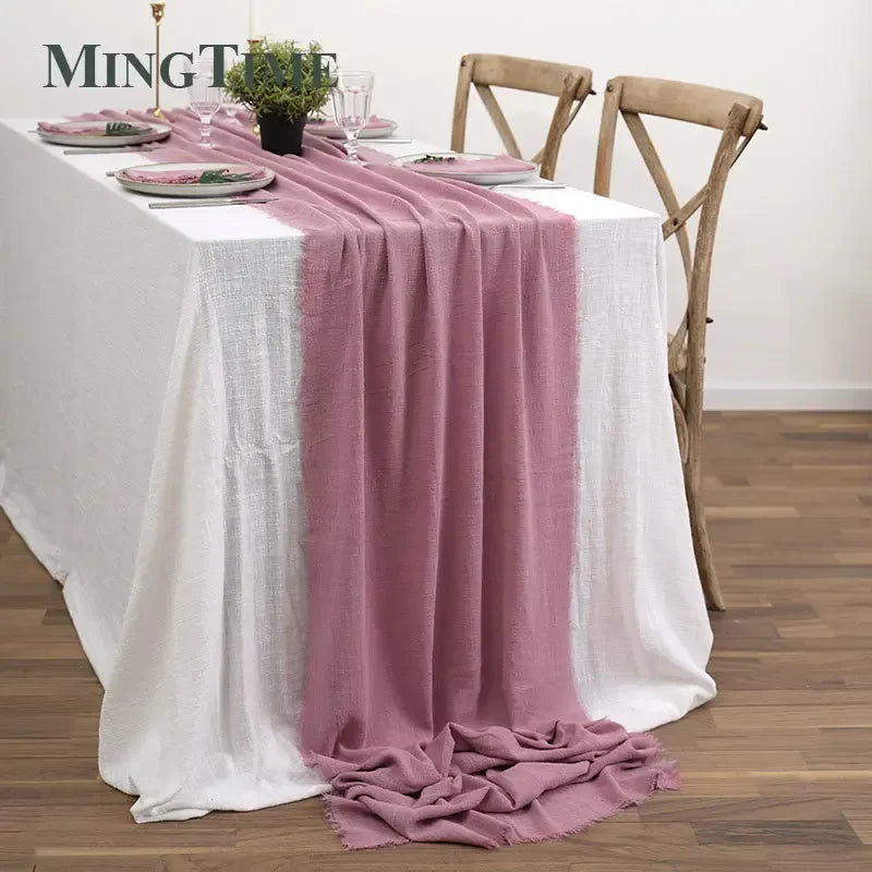 Vintage style cotton gauze wedding table runner - Orchid / 40x200cm