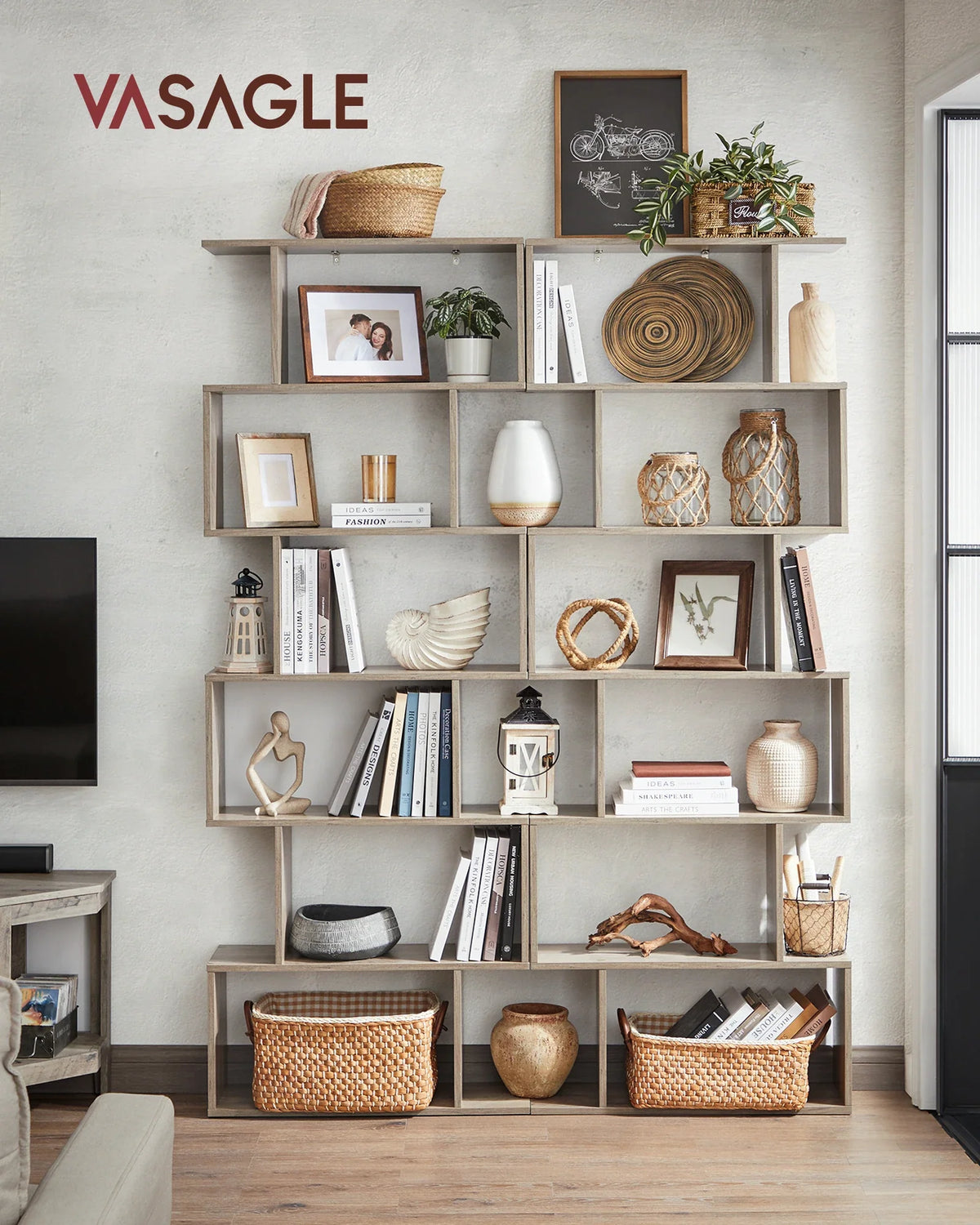 Modern 6-level self-supporting desk shelf