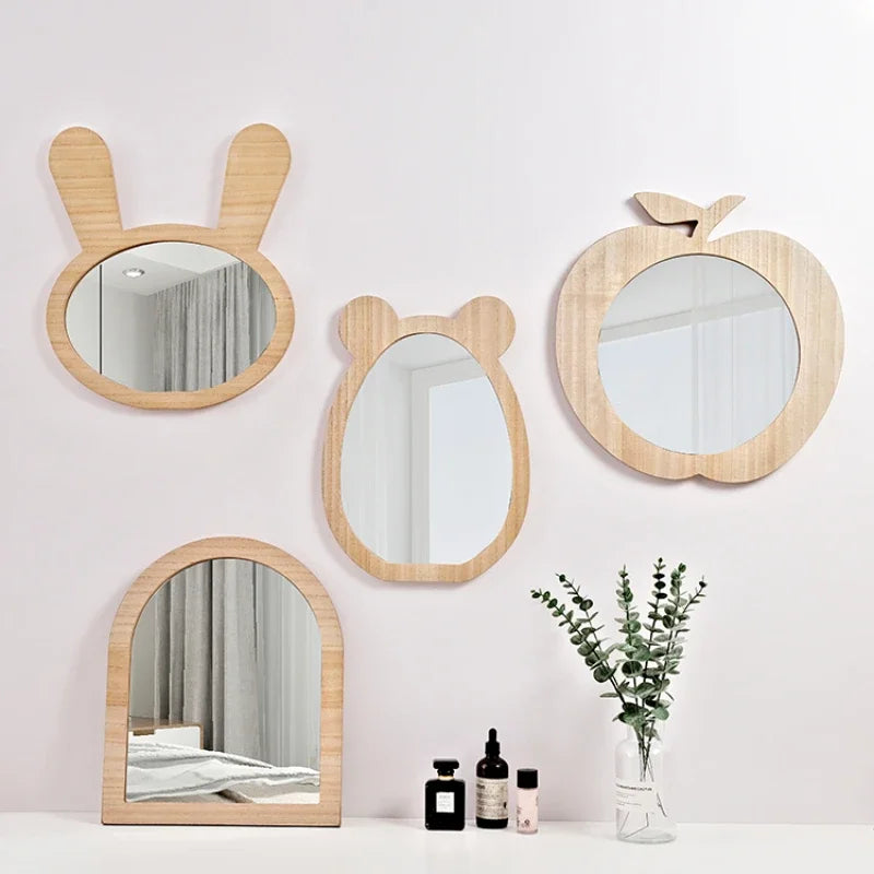 Cute decorative mirrors for kids hanging wooden