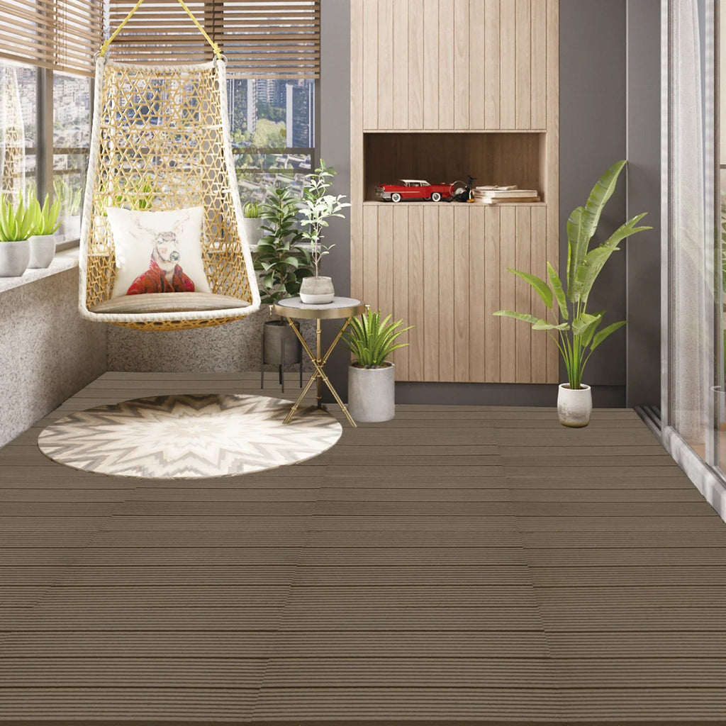 30x60 cm Composite Interlocking Deck Tiles in Coffee Brown - view 2