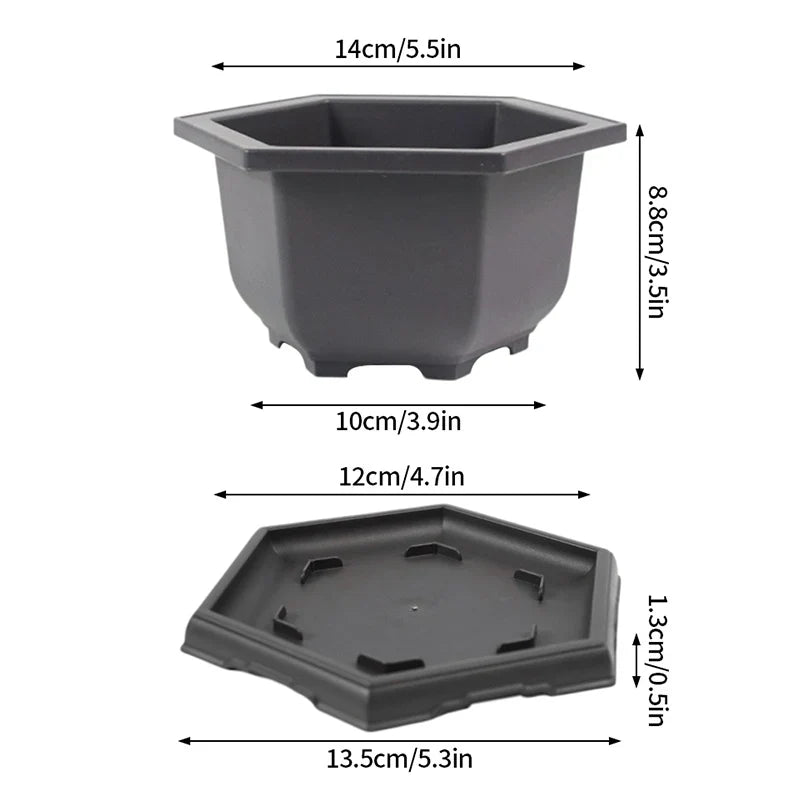 Rectangular flower pots imitation clay for outdoor garden - S Hexagonal and Tray / As Shown In Photo