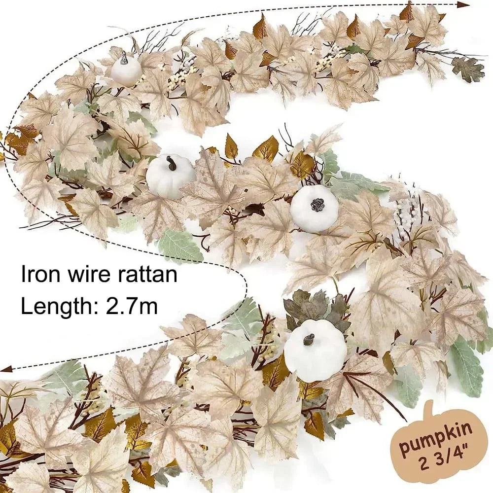Autumn garland pumpkins berries and maple leaves - Iron Rattan 2,7 m