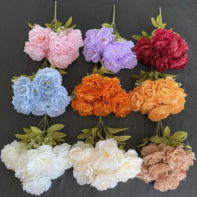 Bouquet of seven silk peonies for interior decoration and wedding - view 3