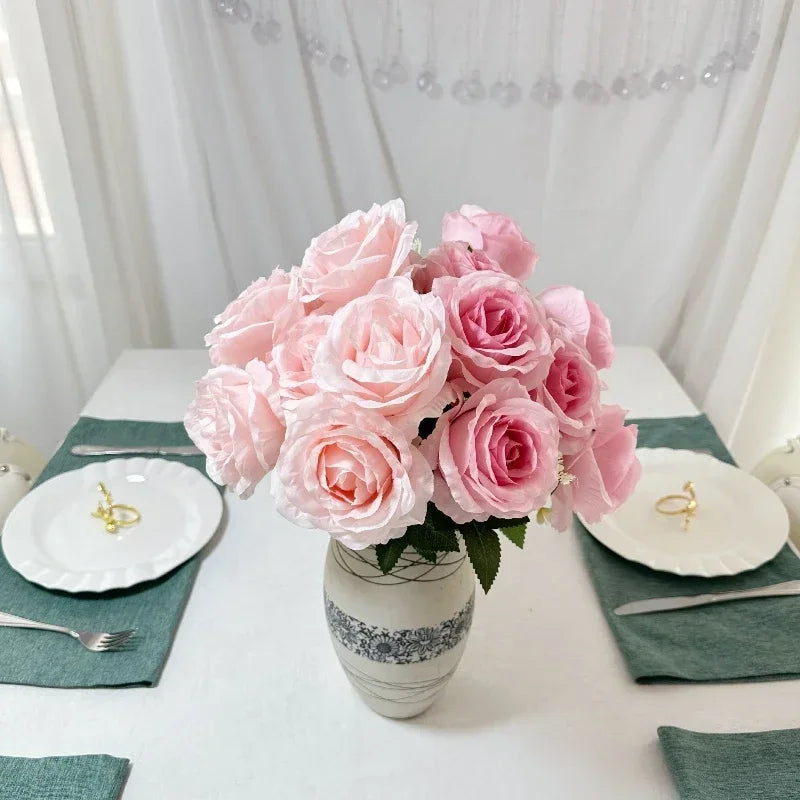 Artificial Silk Rose Bouquet with Plastic Stem, Purple Heart Tones - view 4
