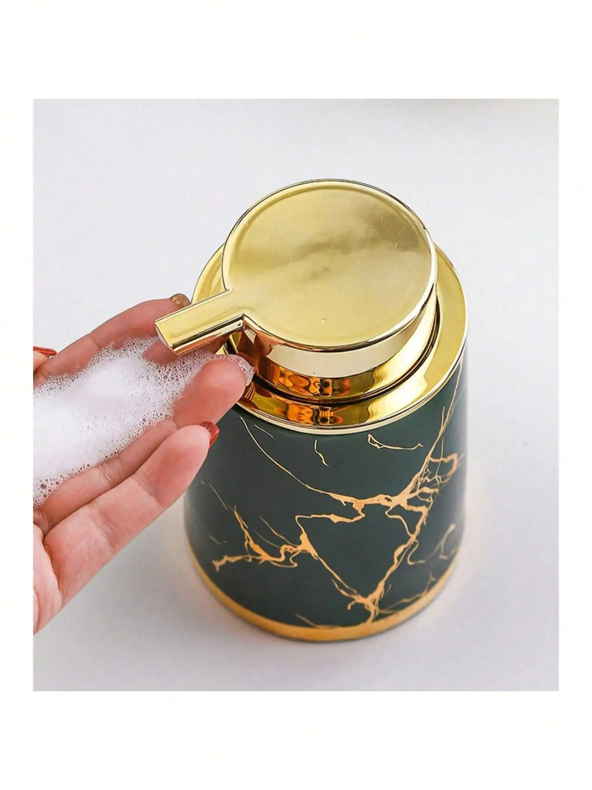 400ml Light Luxury Ceramic Marble Texture Refillable Press Mousse Foaming Soap Dispenser For Bottling, Filling Facial Cleanser - view 6