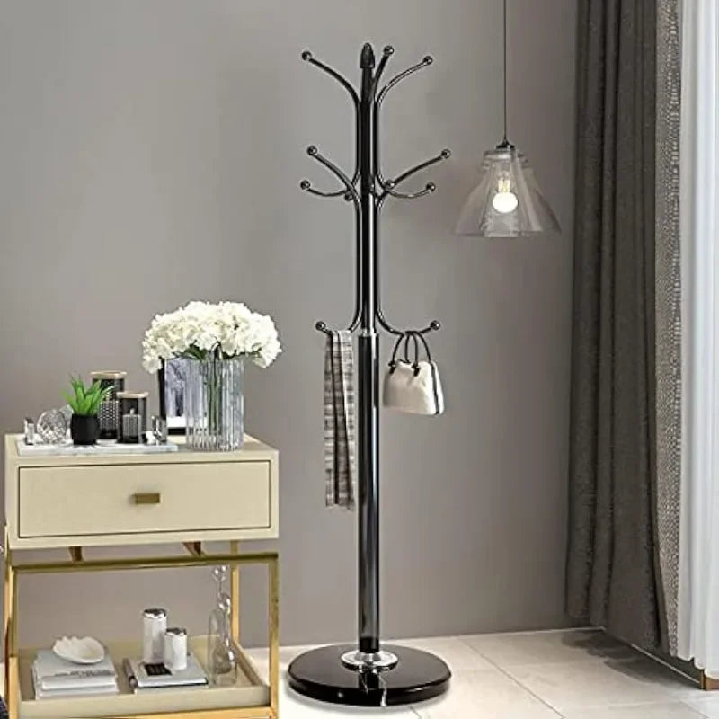 Marble-Base Metal Coat Rack, 12-Hook Hall Tree, Style Three - view 2