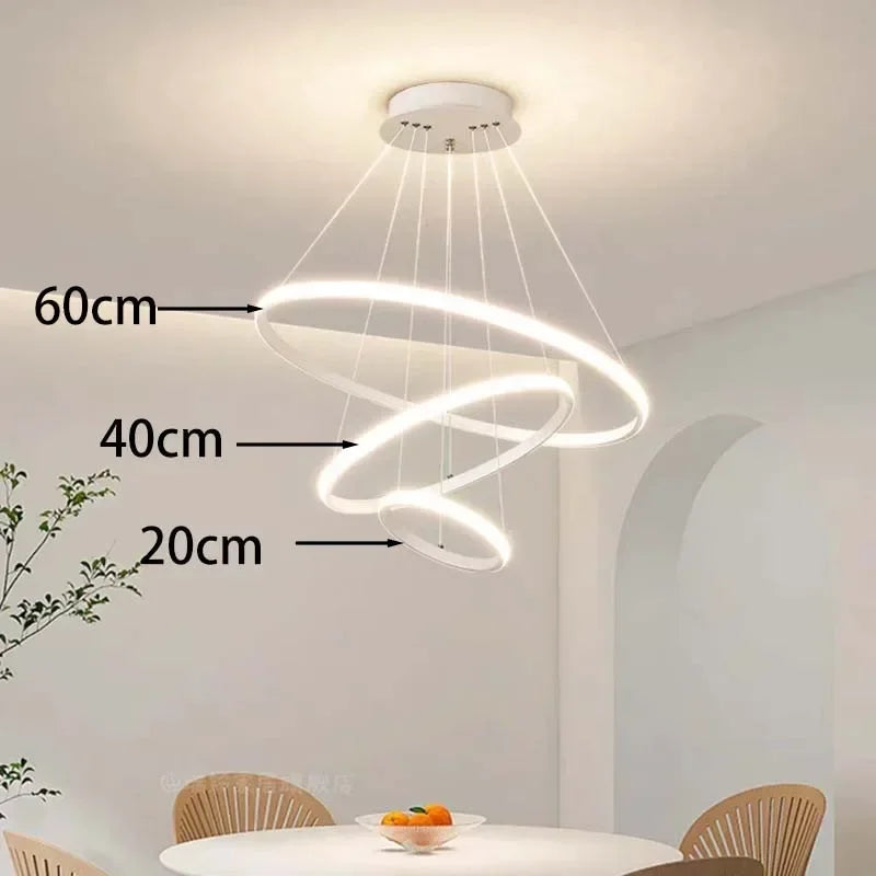 Modern three circle round chandelier elegant design - White-20-40-60cm / White Light