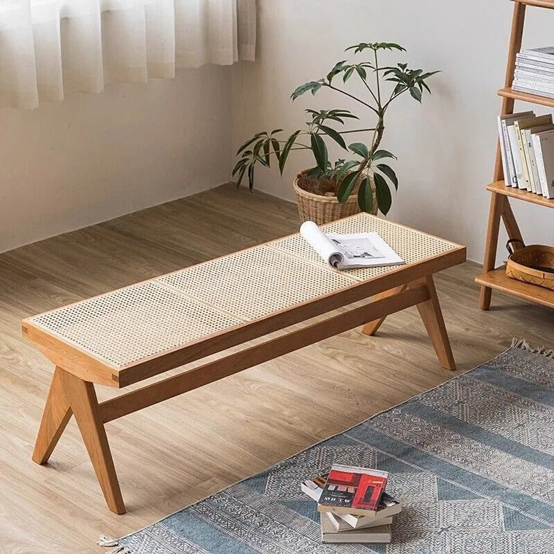 Woven old Japanese style rattan bench for small space