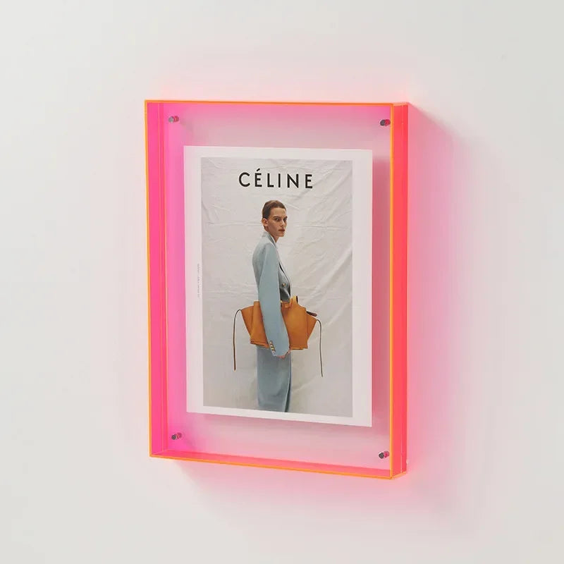 Transparent acrylic frame for various photos and decorations - Fluorescent Red / 21x30cm