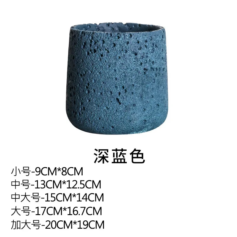 Flower pot in Nordic style cement with decorative tray - Marine blue / 15 cm x 14 cm