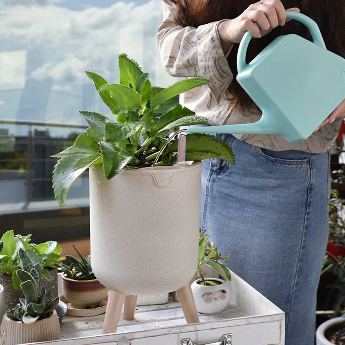 Automatic flower pot with water level indicator and storage - view 6