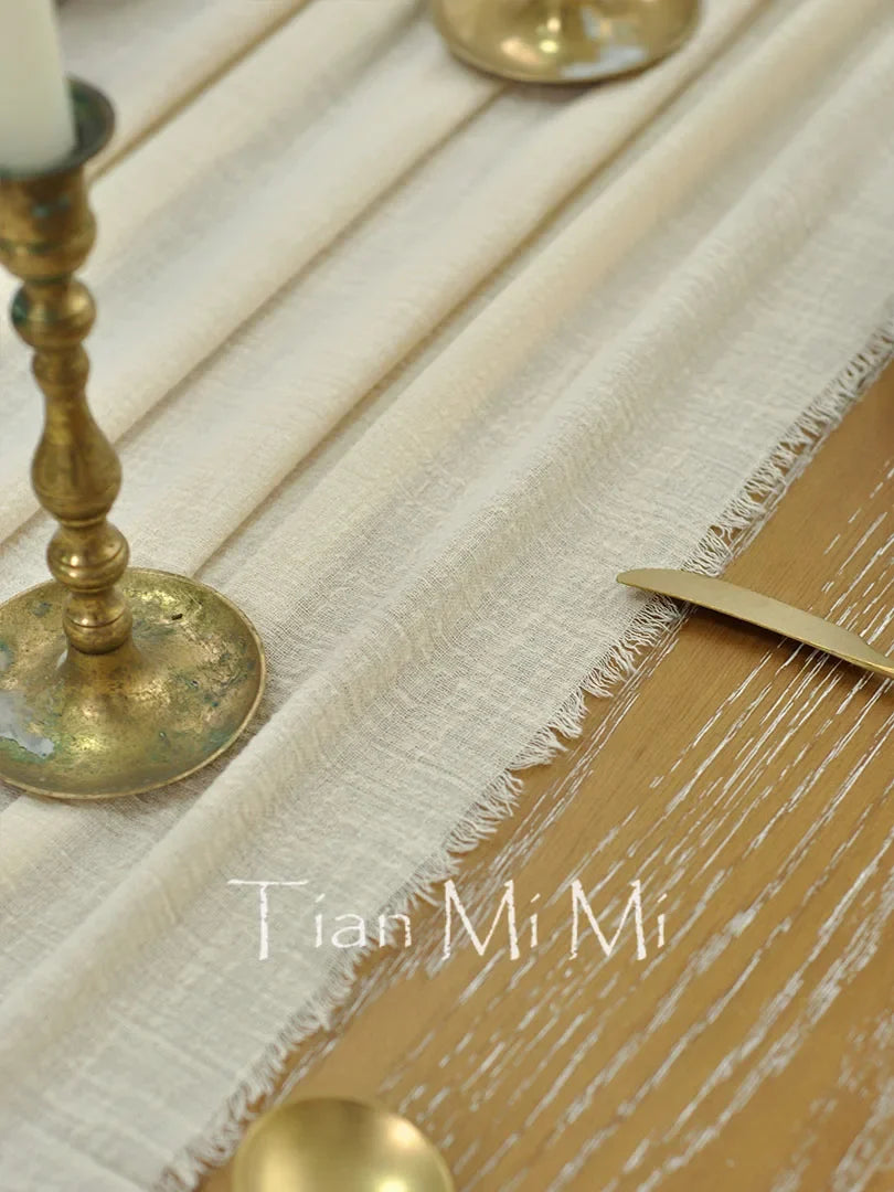 Cotton gauze beige bohemian wedding table runner - view 6