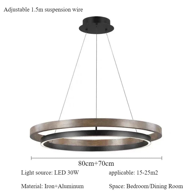 Modern wooden chandelier with decorative led lighting - D80cm 70cm / Cool Light