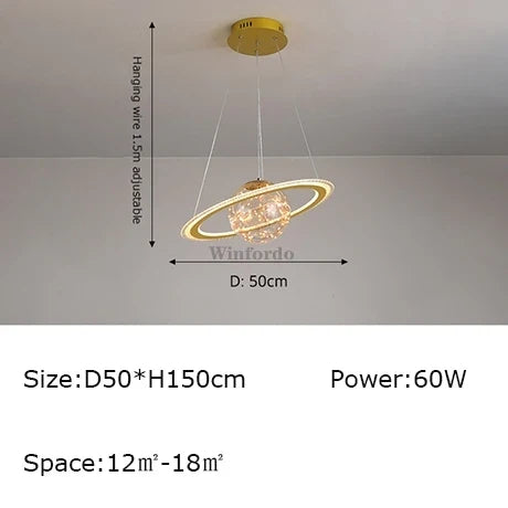 Creative pendant light earth moon football original design - Style A Gold D50cm / Adjustable Brightness