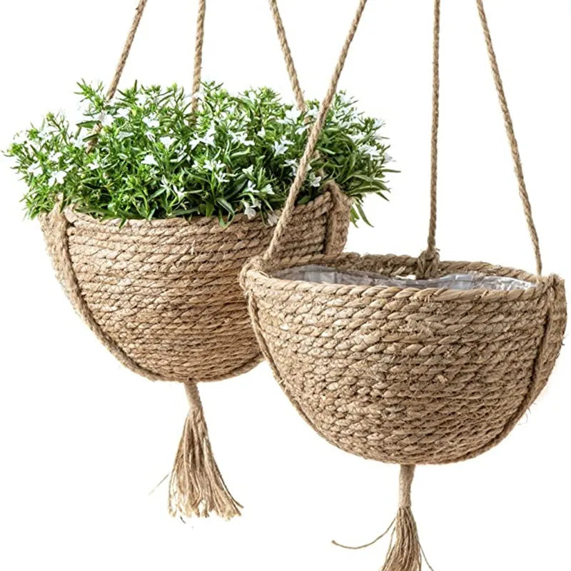 Hanging baskets in sea-strip for interior decoration and garden