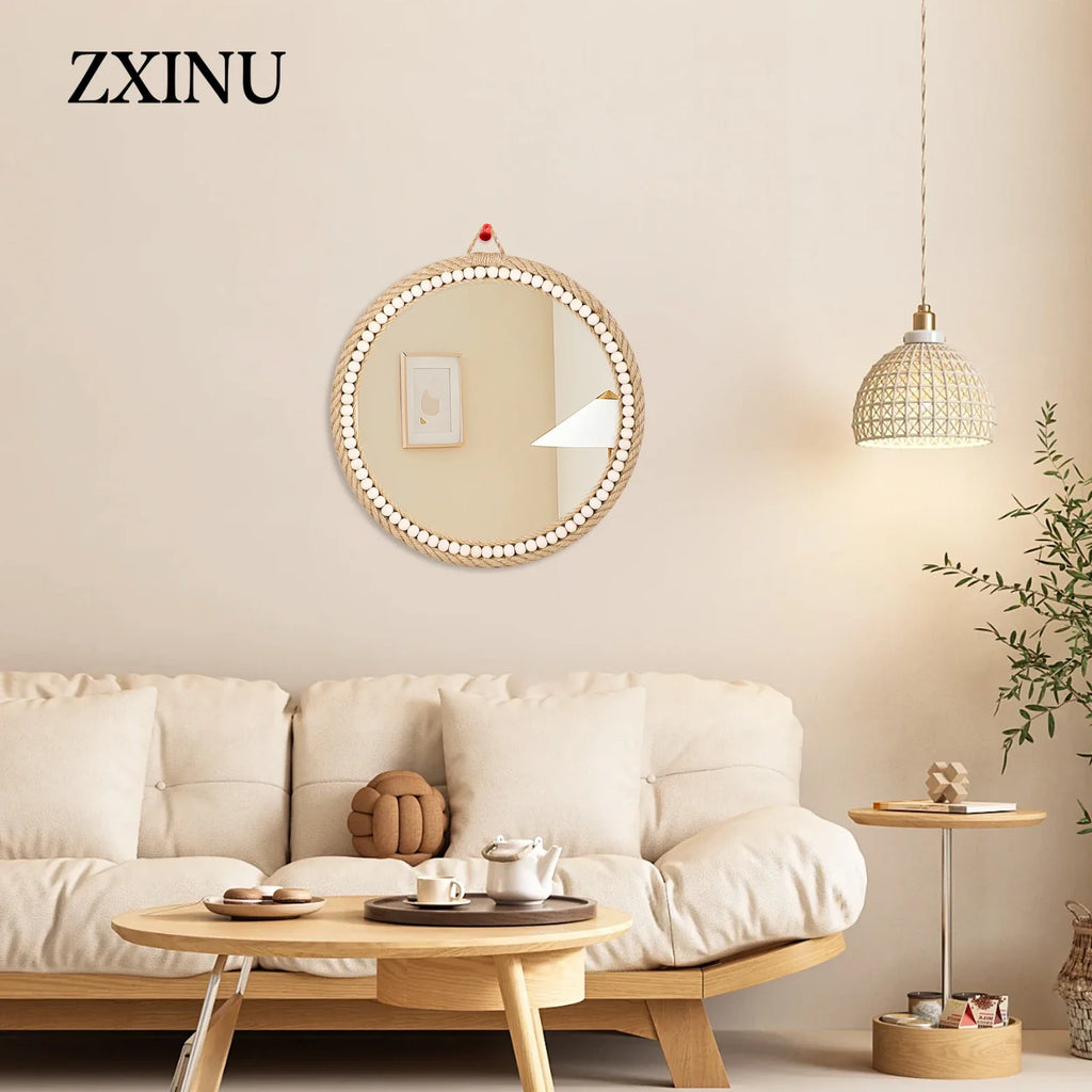 Round decorative wall mirror in rattan to hang - view 5