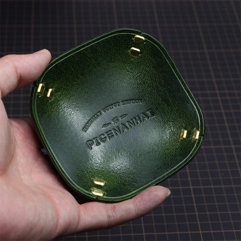 Leather storage tray for jewellery and miscellaneous items - Green
