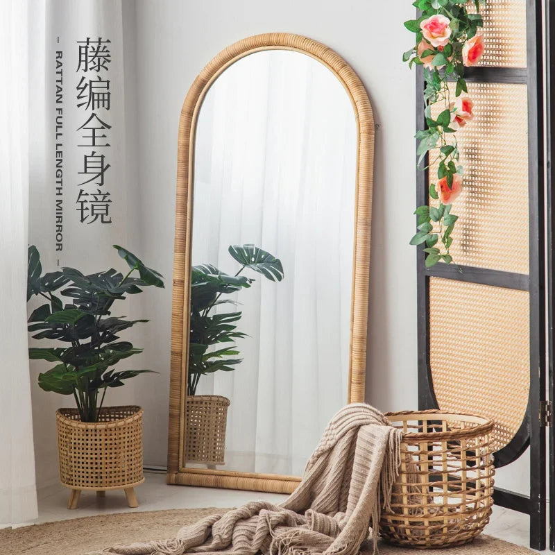 Full length mirror, floor mirror, girls' makeup, dressing, dressing, rattan net, Nordic fitting mirror, ins - view 2