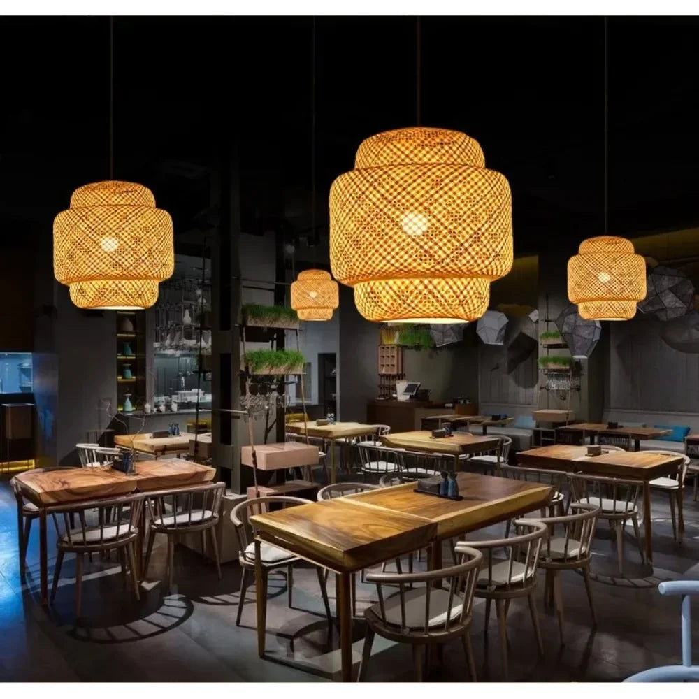Hanging Lamp in Bamboo Chinese Style, 30cm, Decorative Light Nik, Ideal for Restaurant - No bulb