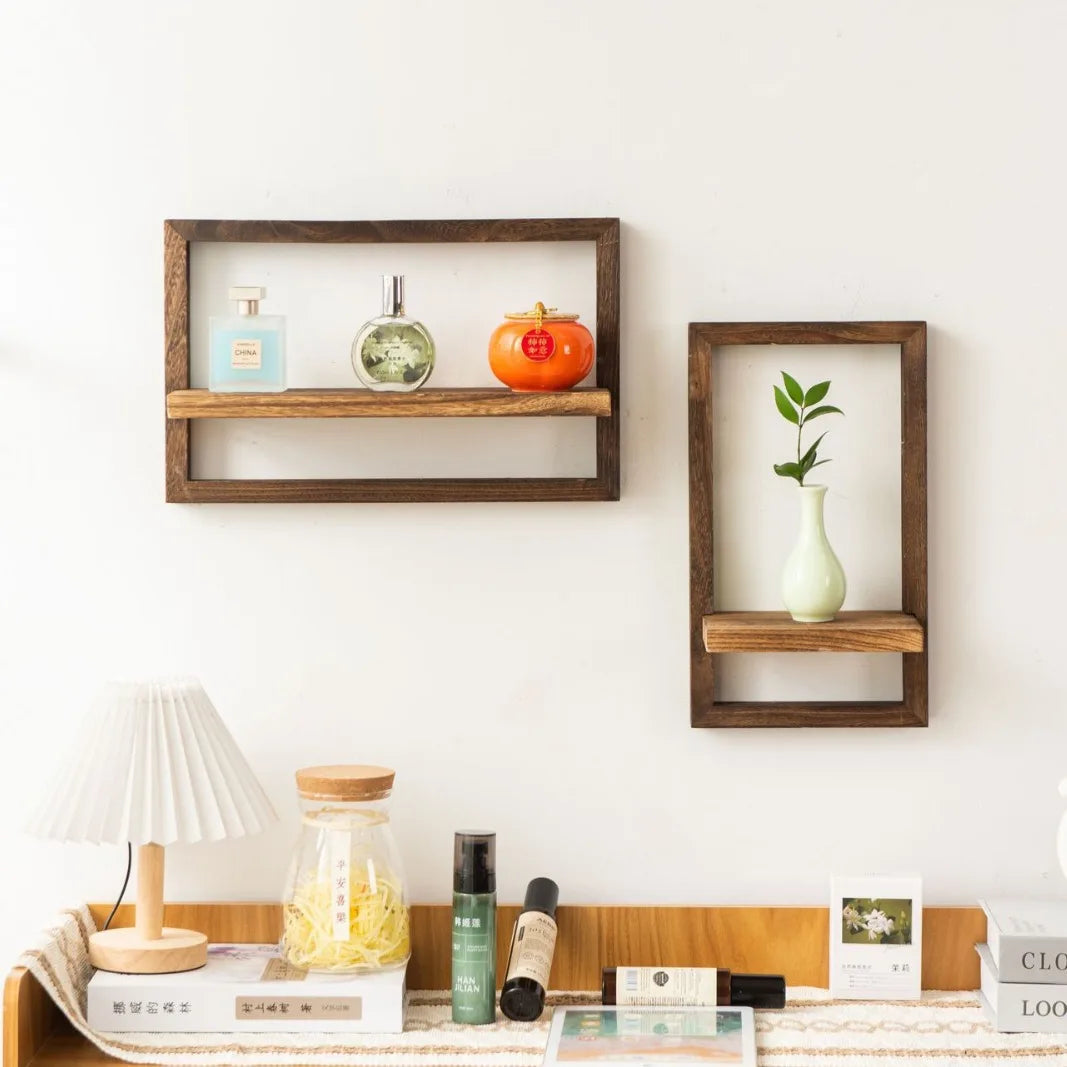 Set of 2 wooden floating wall shelves for storage and decoration