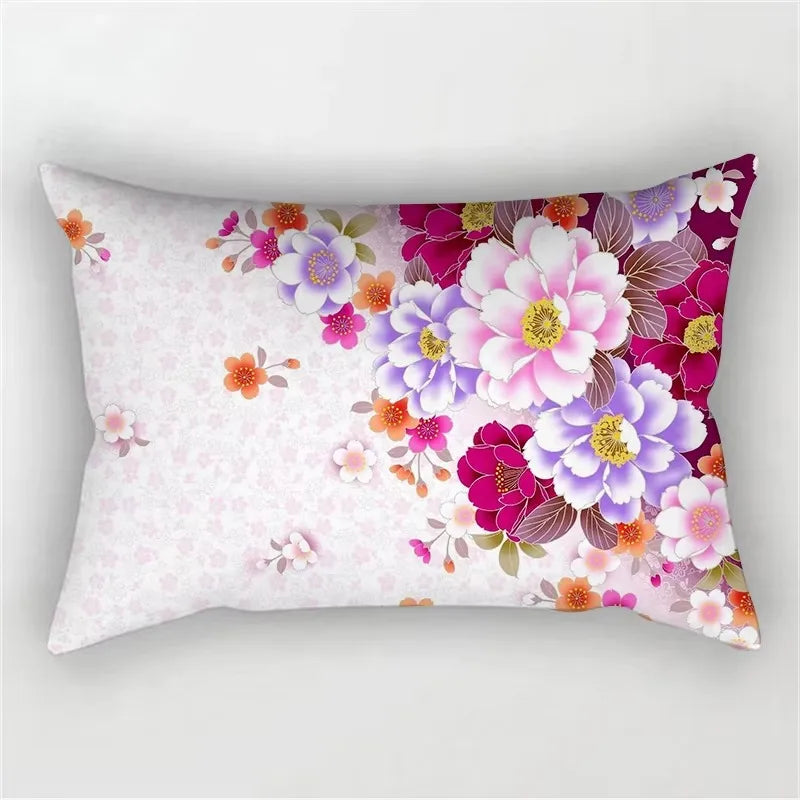 Welcoming Vibrant Rainbow Floral Throw Pillow Cover