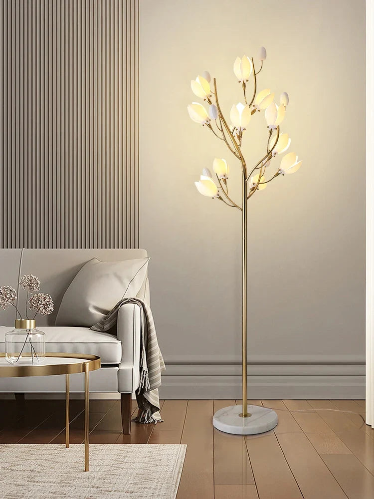 Nordic living room vertical floor lamp, simple bedroom bedside lamp, creative personalized magnolia decoration floor lamp - view 4