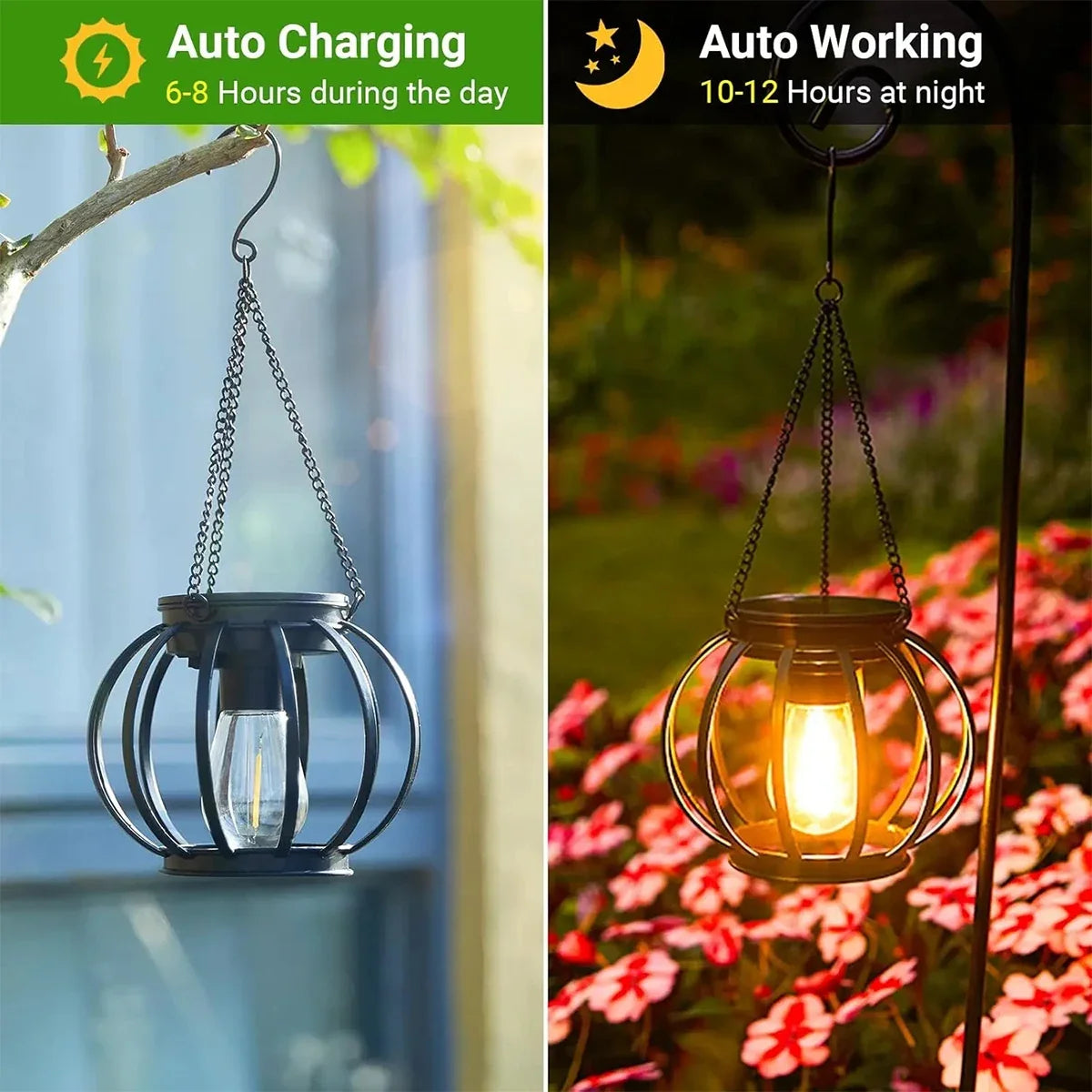 LED solar lantern with light sensor for outdoor garden - view 7