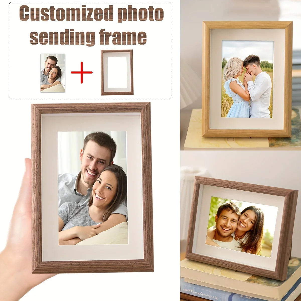 Personalized Wooden Photo Frame with Custom Greeting Card, 5-6 Inches