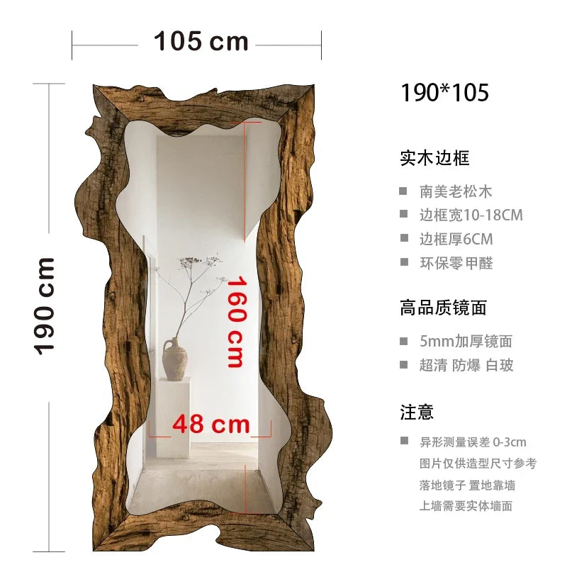 Luxury modern decorative wooden standing mirror for home - 190 x 105 cm