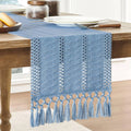 Table runner macrame bohemian ivory woven fringes - 30x120cm
