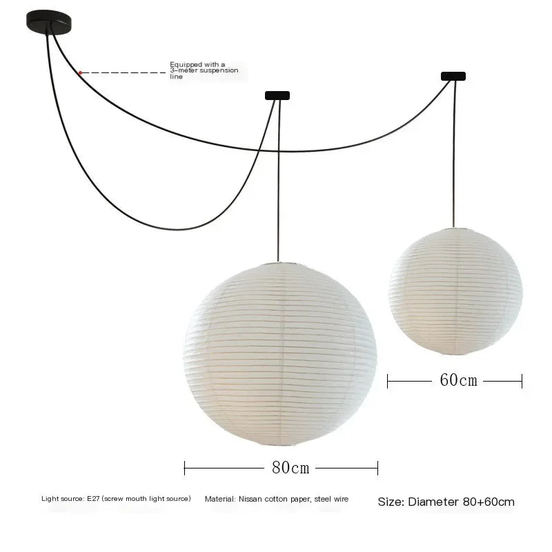 Japanese style rice paper art during light, lantern ball bedroom, living room, tea room, Zen lamp decoration during light - D80 60cm / neutral light