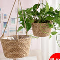 Hanging gardener in macrame storage basket for outdoor indoor plants