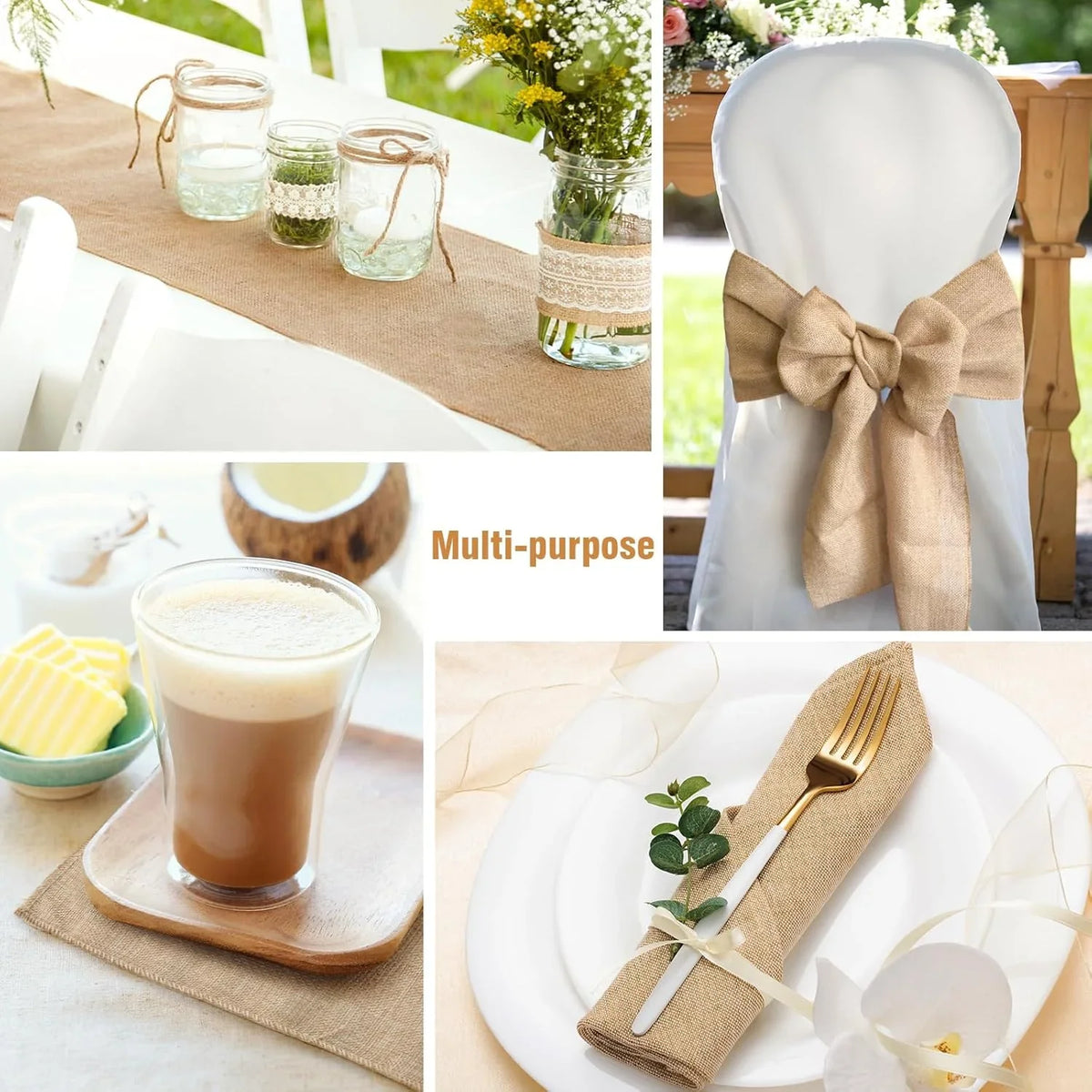 Jute table runner beige style rustic farm - view 6