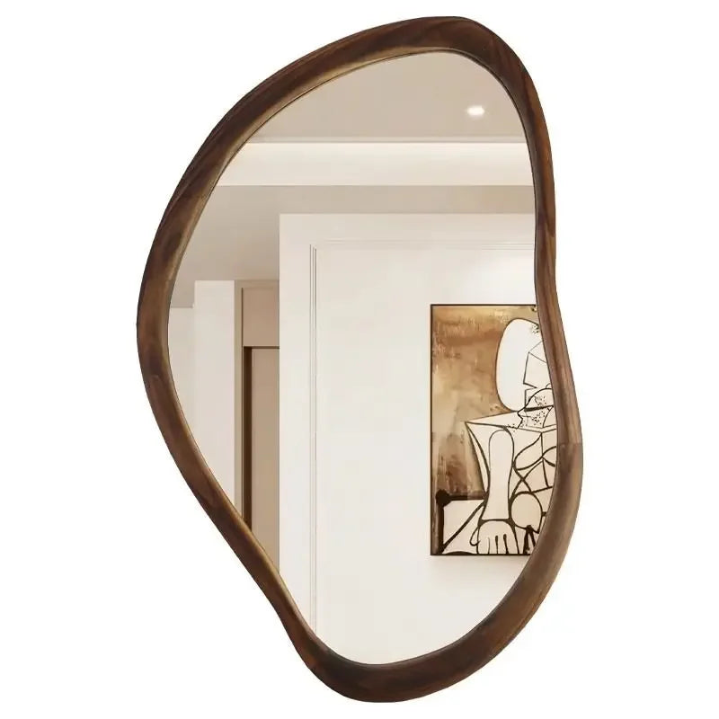 American solid wood bathroom mirror with irregular and retro decoration, Nordic household dressing mirror