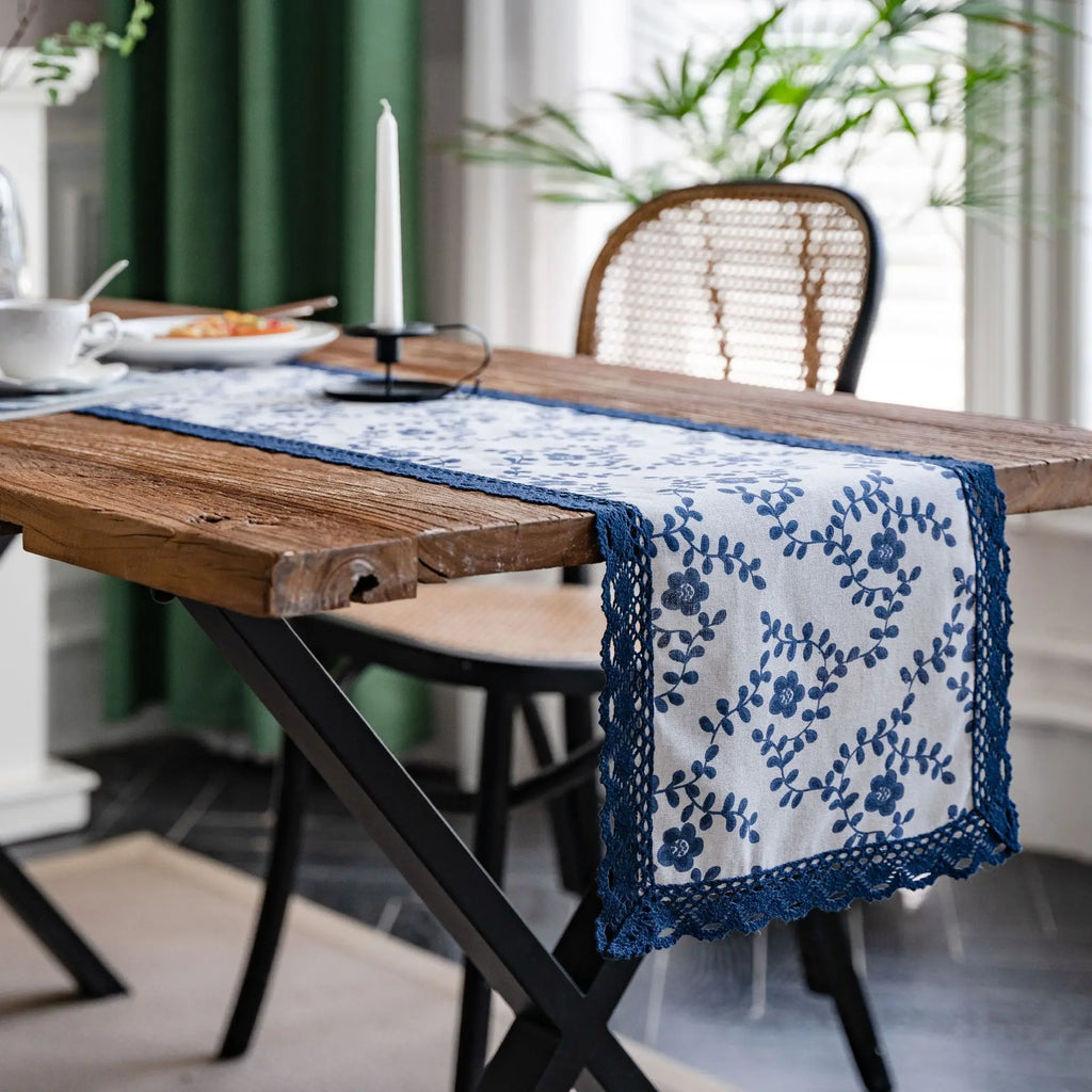 Table runner blue marine porcelain white country - 30x50cm