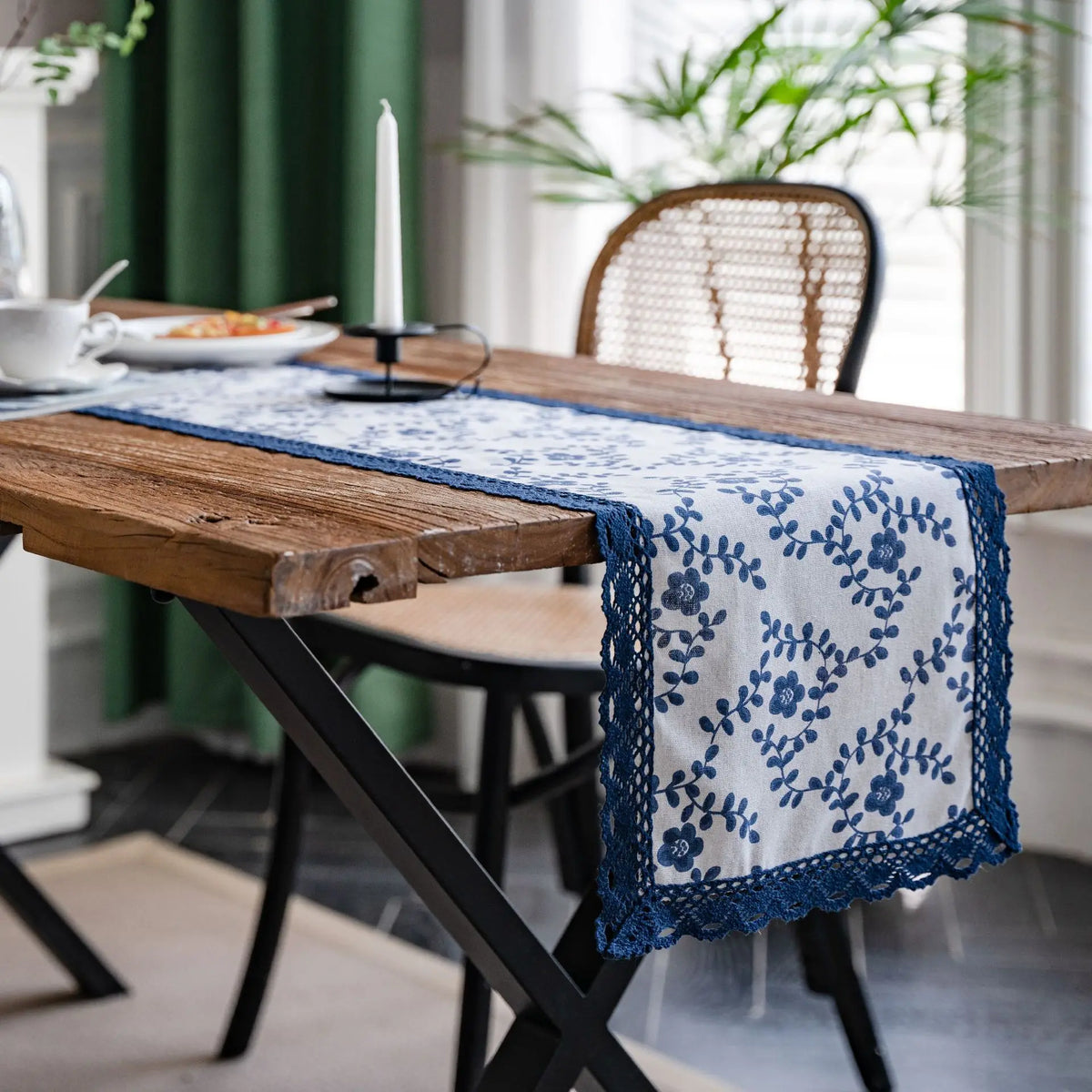 Table runner blue marine porcelain white country - 30x50cm