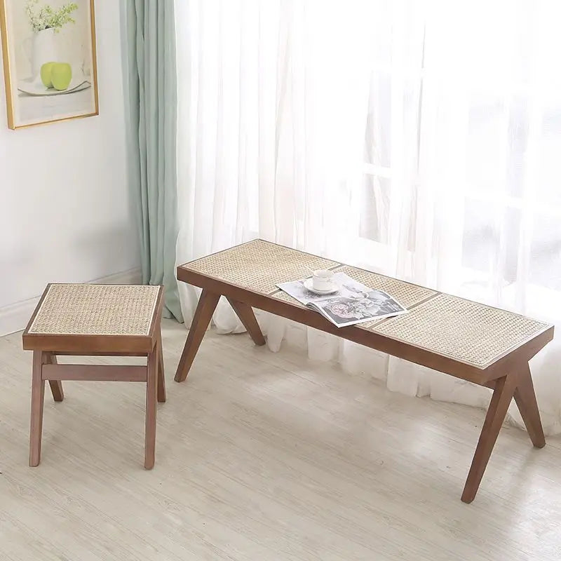 True Nordic style rattan stool for changing shoes