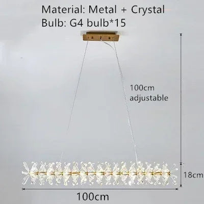 Modern transparent crystal pendant light for interior decoration - L100cm / Warm Light