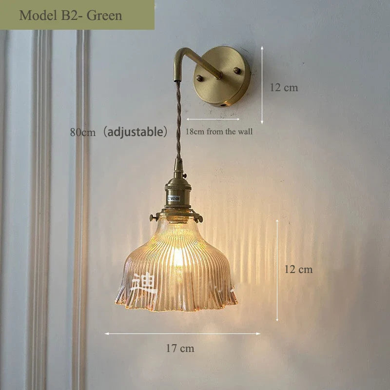 Vintage glass wall sconce with brass socket - B2