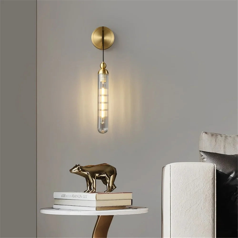 Modern led wall sconce in copper and decorative glass - view 3