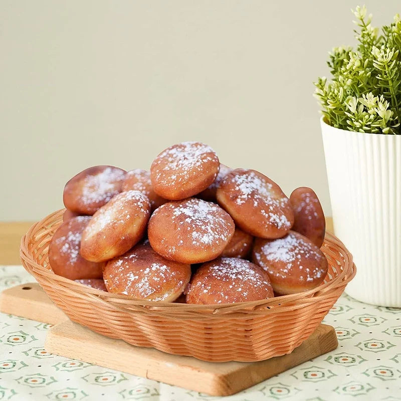 8/20Pcs Wicker Bread Baskets, Handwoven Oval Plastic Basket, Tabletop Fruit Vegetables Food Serving Basket for Home, Kitchen - view 5