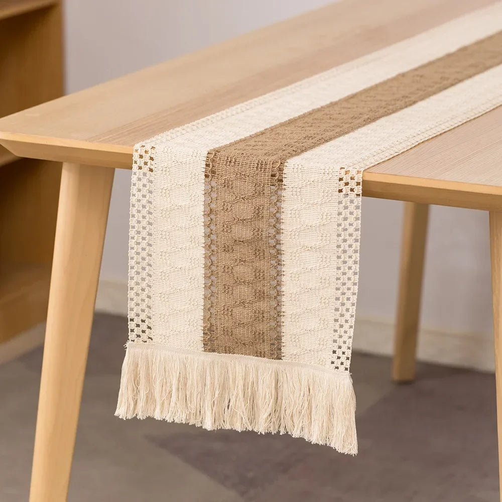 Cotton linen table runner pattern decorative tiles - 30x120cm