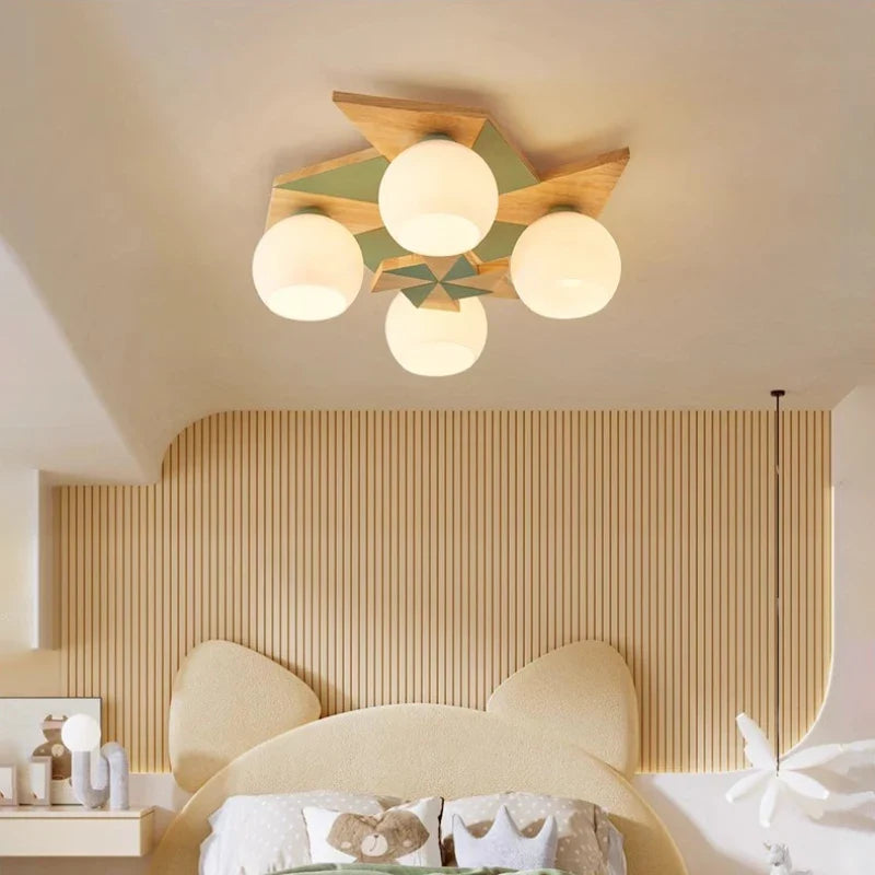 Ceiling lamp windmill in logs for retro Nordic children's room - view 2