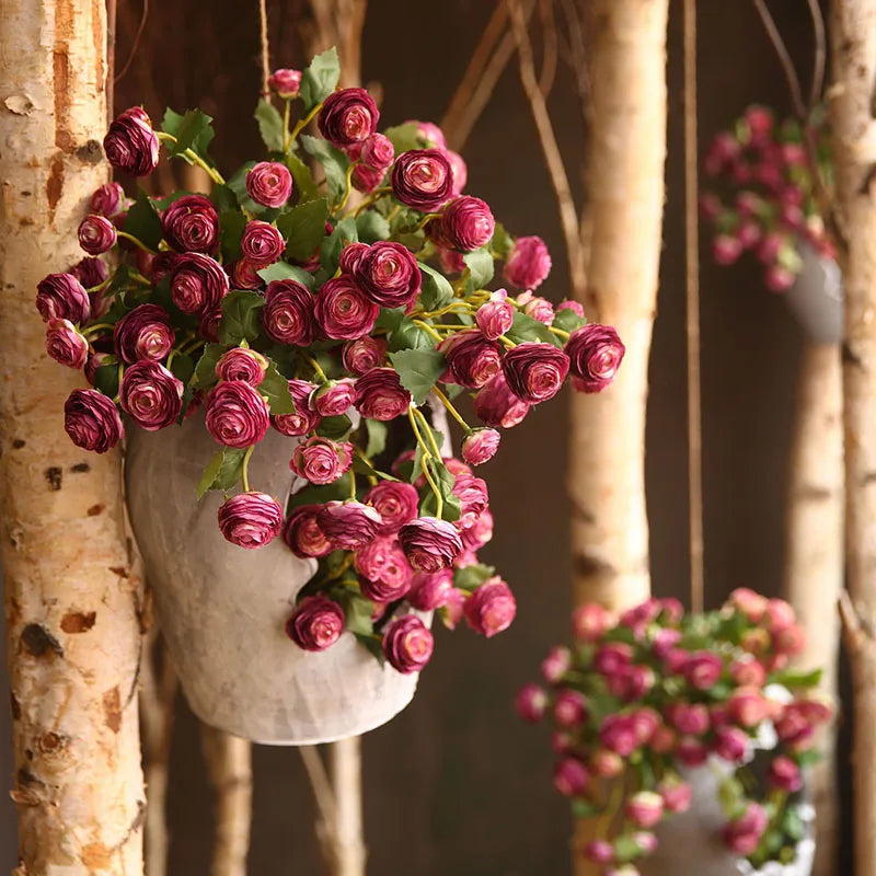 Artificial flowers in pink silk and renuncles for wedding decoration - view 3