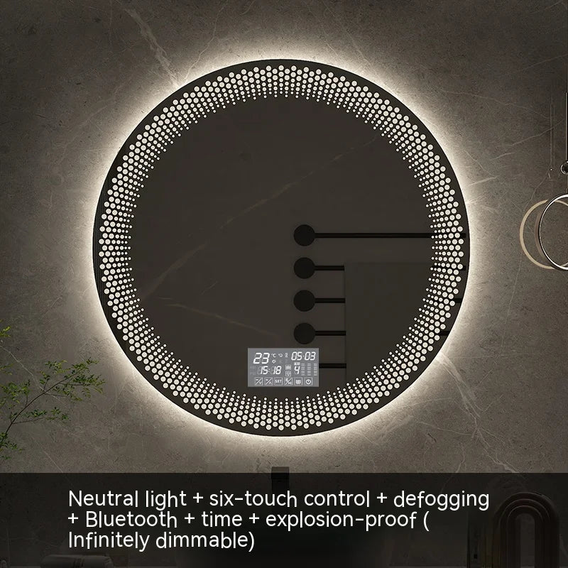 LED round mirror with adjustable backlight and intelligent anti-fog - Natural Bluetooth