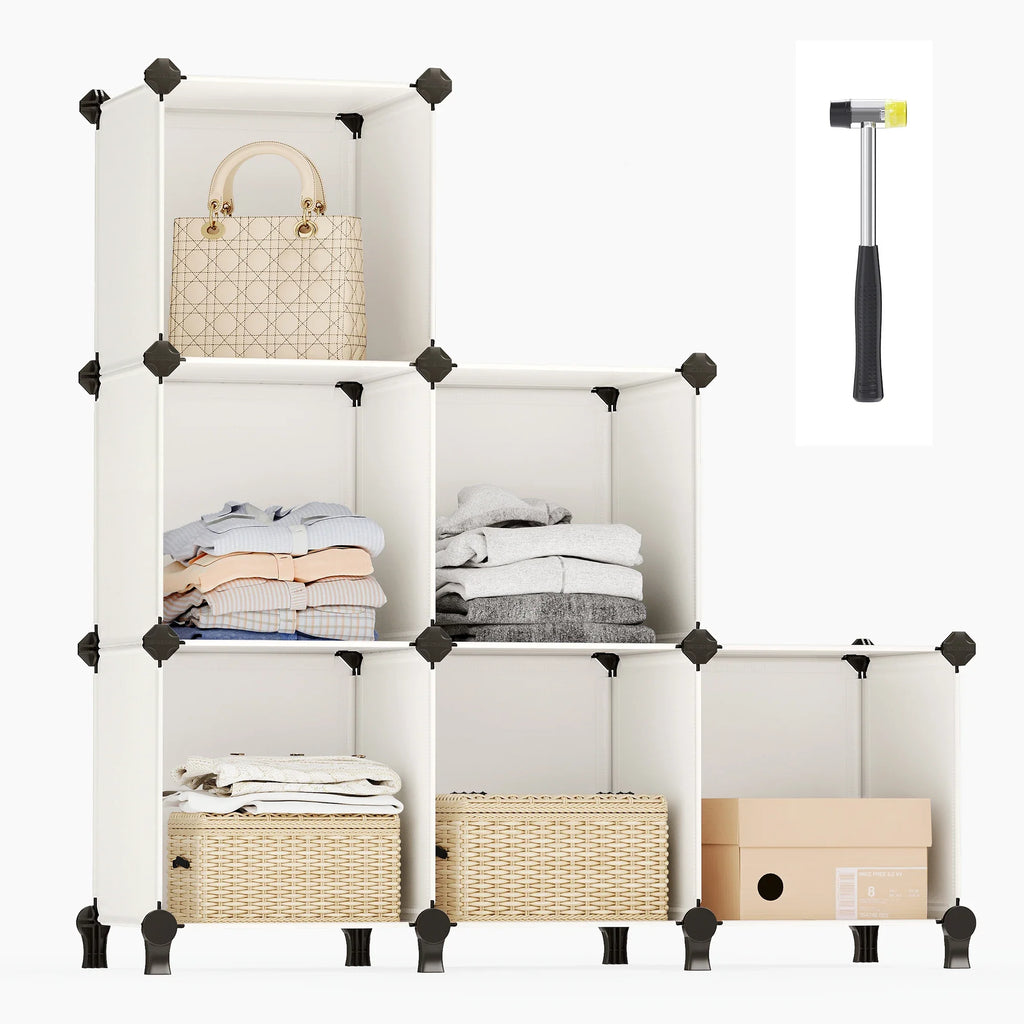 SONGMICS 6 Cube Storage Unit, Modular Plastic Cube Storage Organiser with Feet, Shoe Rack, Each Cube 30 x 30 x 30 cm - view 2
